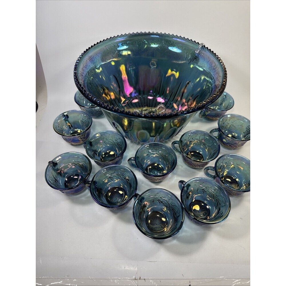 Indiana Glass Co Iridescent Blue Carnival 25pc. Princess Punch Set Harvest Grape